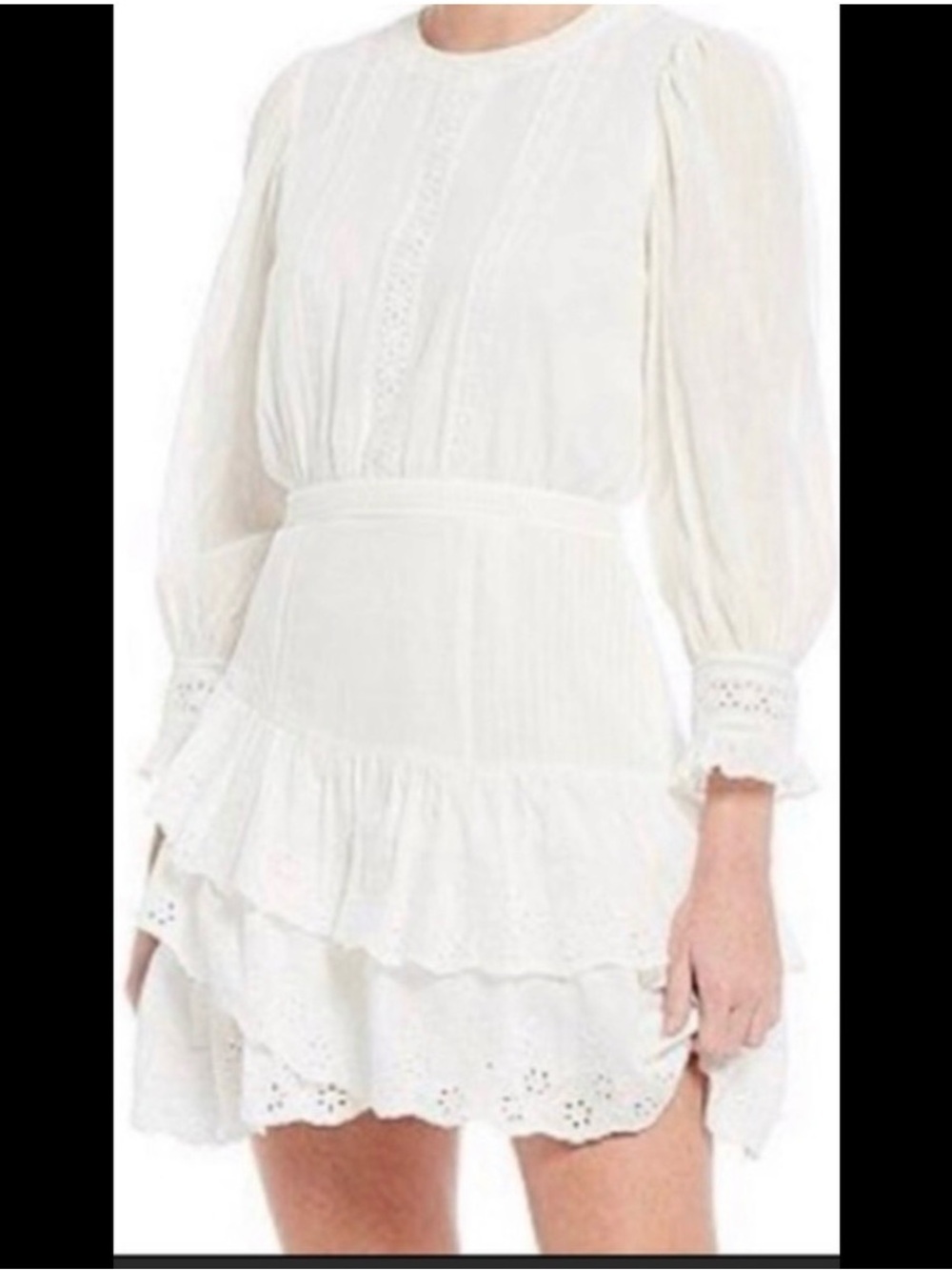 Chelsea & Violet White Long-Sleeve Eyelet Tiered Mini Dress
